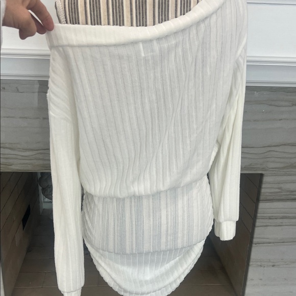 White Ribbed Off-Shoulder Dress - Picture 4 of 6